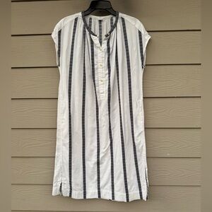 TOAST Cotton White Dress with Vertical Black Stripes